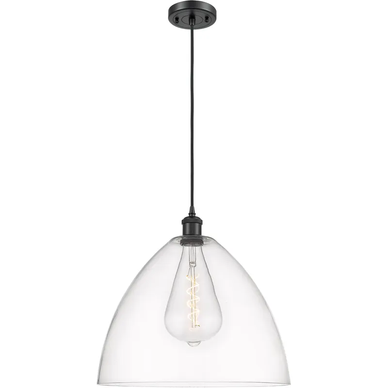 Ballston Dome LED 16 inch Matte Black Pendant Ceiling Light in Clear Glass, Black Textured