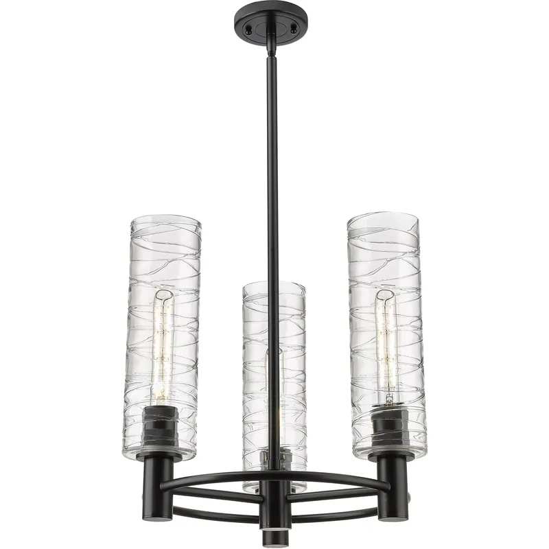 Crown Point 3 Light 18 inch Matte Black Pendant Ceiling Light in Deco Swirl Glass