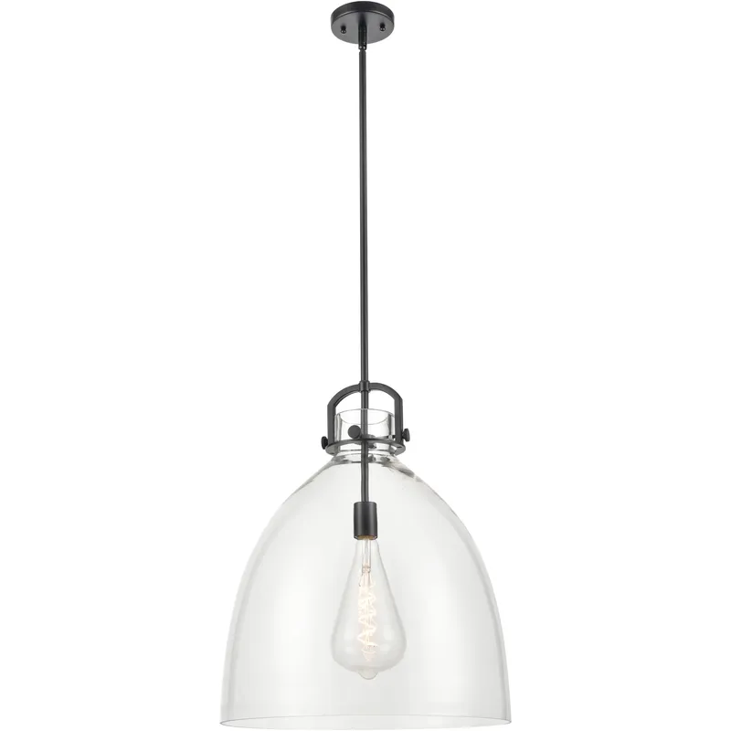 Newton Bell 1 Light 18 inch Matte Black Pendant Ceiling Light in Clear Glass