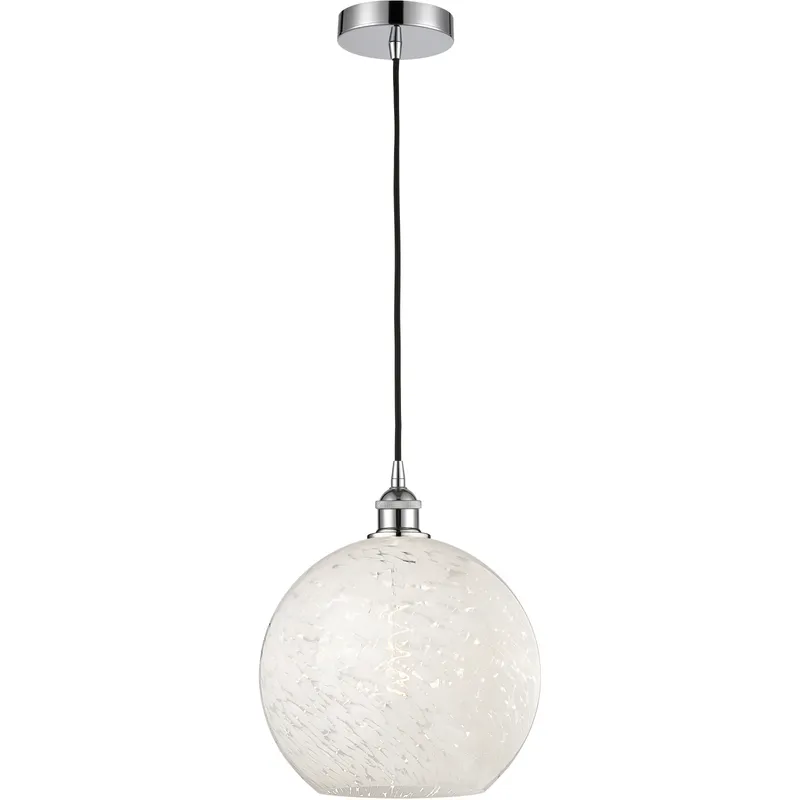 Edison White Mouchette 1 Light 12 inch Polished Chrome Cord Hung Pendant Ceiling Light