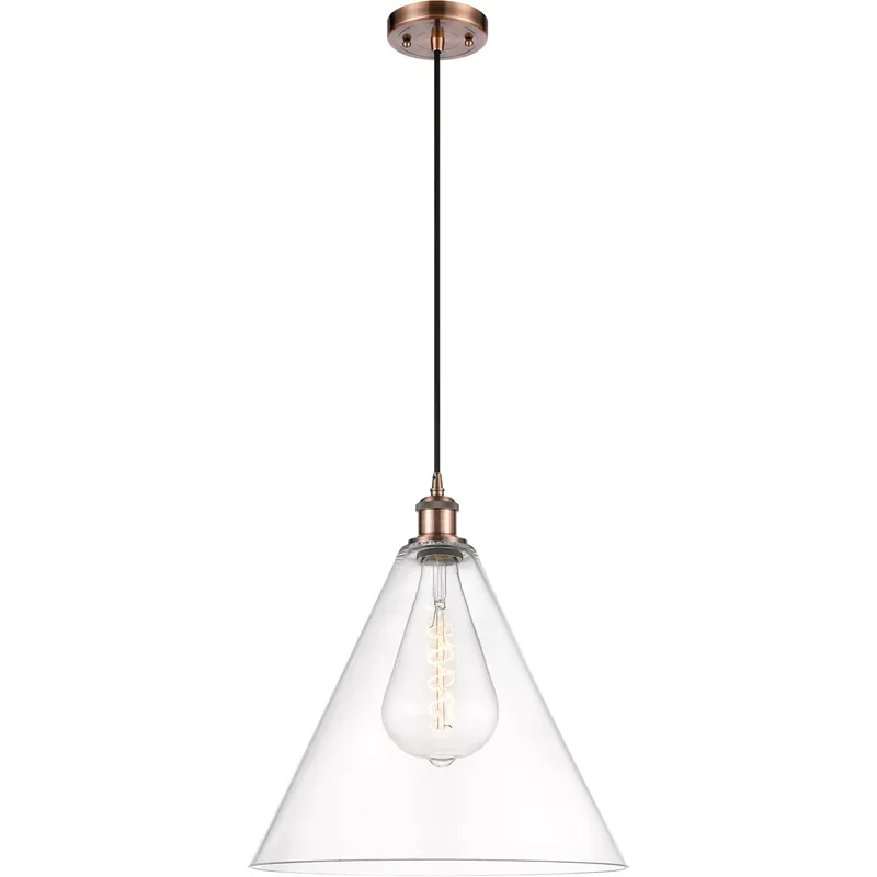 Ballston Cone 1 Light 16 inch Antique Copper Pendant Ceiling Light in Clear Glass