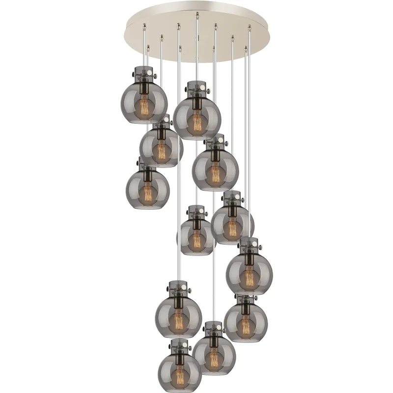 Newton Sphere 12 Light 27.25 inch Polished Nickel Multi Pendant Ceiling Light in Light Smoke Glass