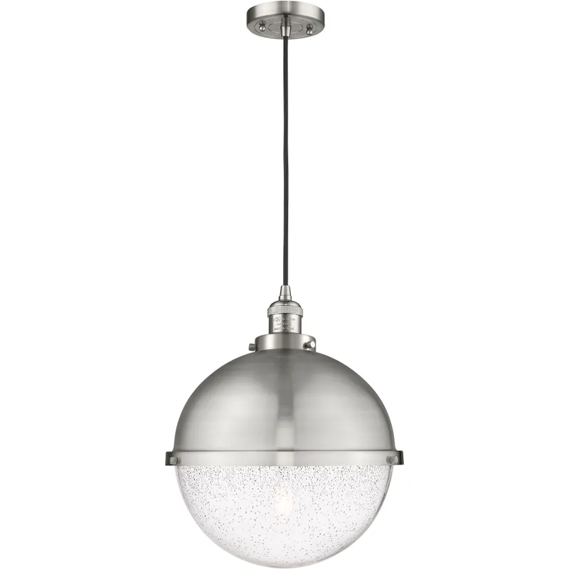 Franklin Restoration Hampden 1 Light 12.88 inch Brushed Satin Nickel Pendant Ceiling Light in Seedy Glass