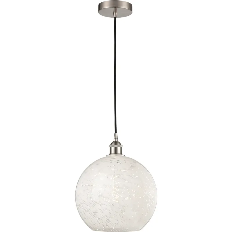 Edison White Mouchette 1 Light 12 inch Brushed Satin Nickel Cord Hung Pendant Ceiling Light