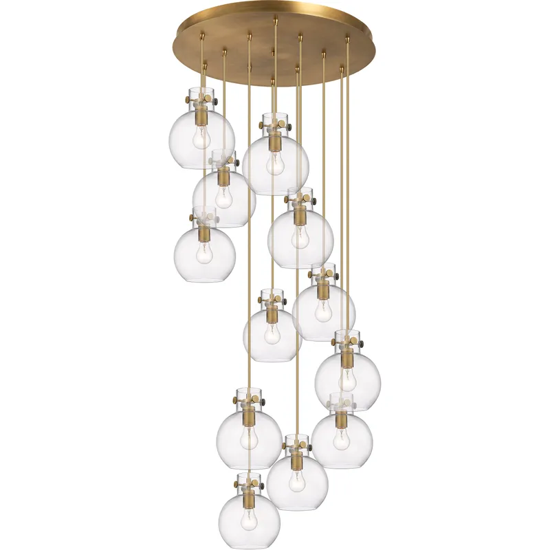 Newton Sphere 12 Light 27.25 inch Brushed Brass Multi Pendant Ceiling Light in Clear Glass