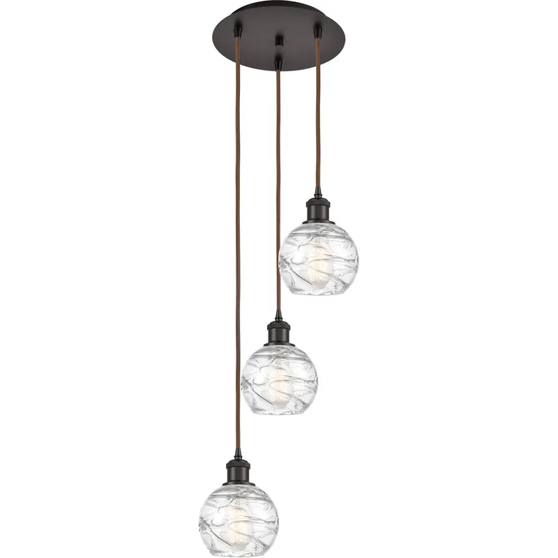 Ballston Athens Deco Swirl 3 Light 13 inch Oil Rubbed Bronze Multi-Pendant Ceiling Light