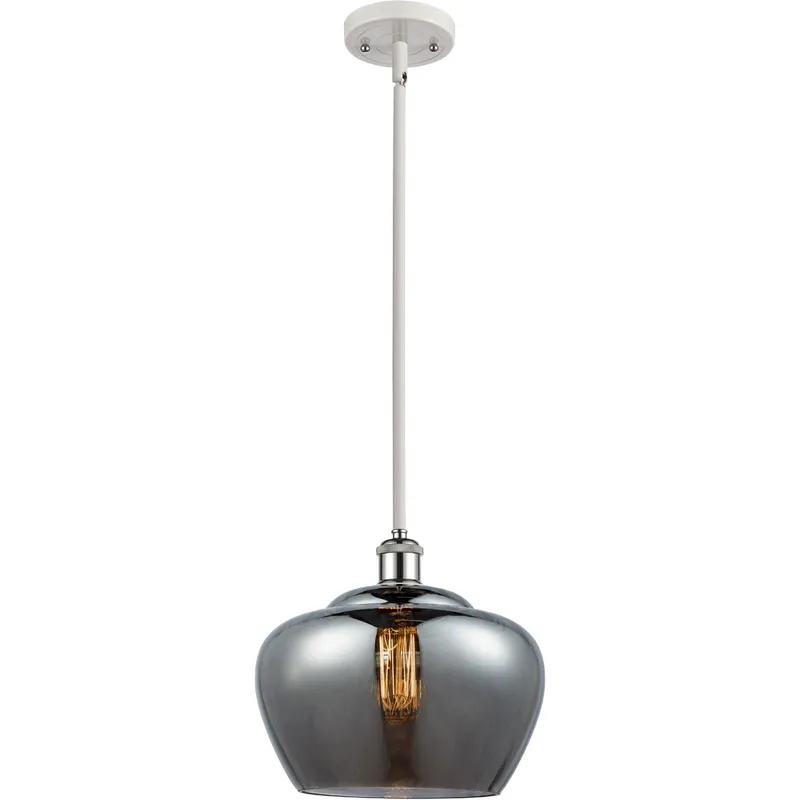 Ballston Large Fenton 1 Light 11 inch White and Polished Chrome Pendant Ceiling Light in Plated Smoke Glass, Ballston
