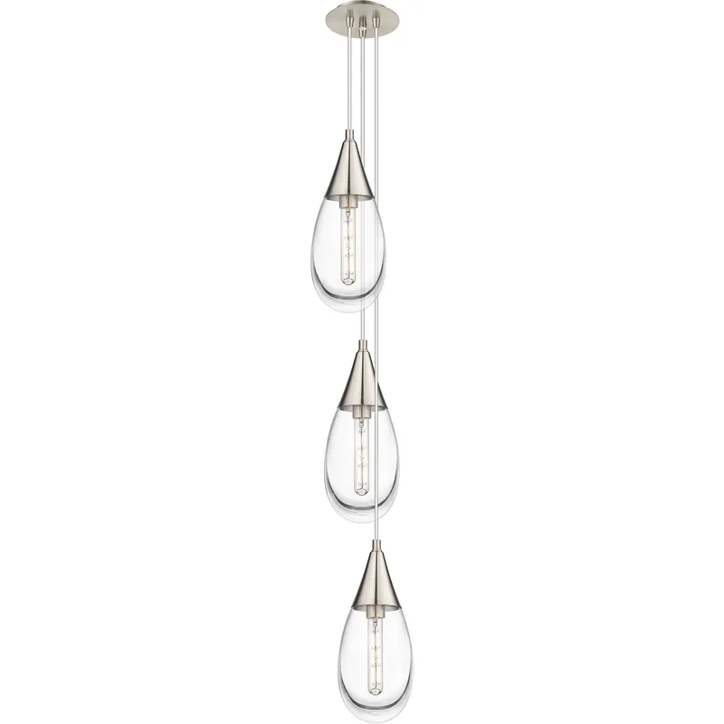 Malone 3 Light 8 inch Brushed Satin Nickel Multi Pendant Ceiling Light in Clear Glass