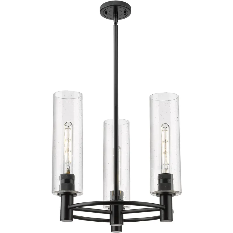 Crown Point 3 Light 18 inch Matte Black Pendant Ceiling Light in Seedy Glass