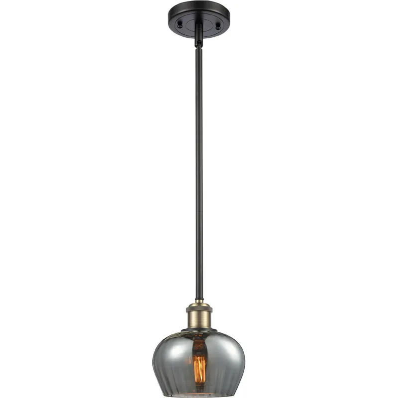 Ballston Fenton LED 7 inch Black Antique Brass Pendant Ceiling Light in Plated Smoke Glass, Ballston