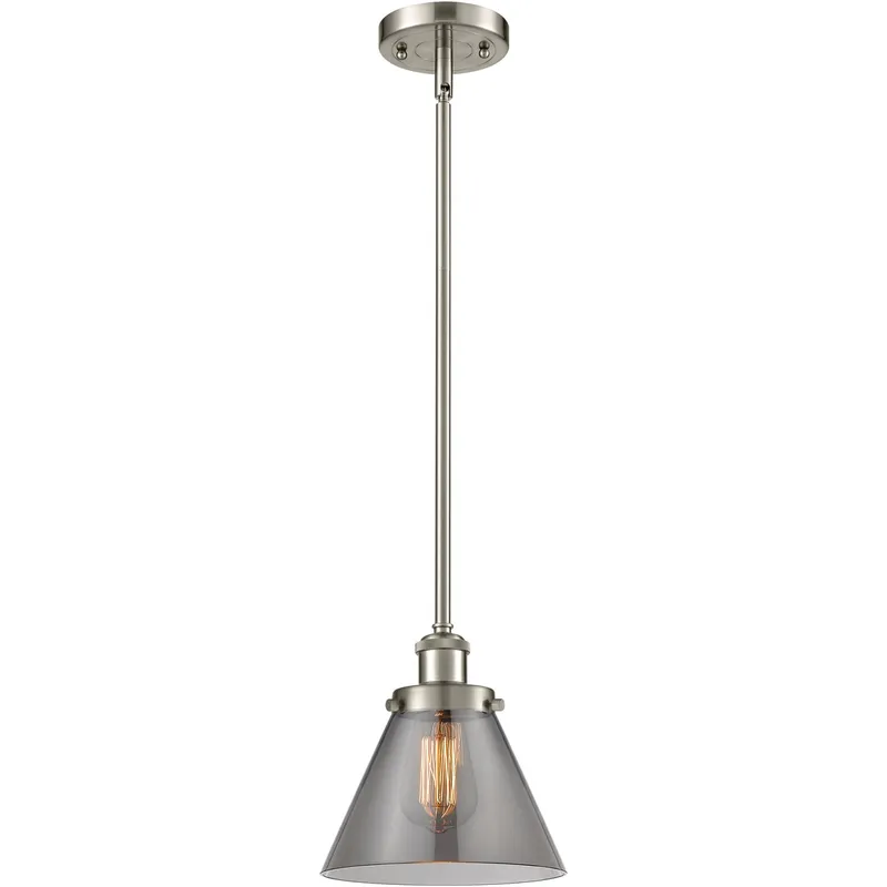 Ballston Large Cone LED 8 inch Brushed Satin Nickel Pendant Ceiling Light in Plated Smoke Glass, Ballston