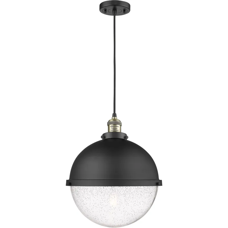 Franklin Restoration Hampden 1 Light 12.88 inch Black Antique Brass Pendant Ceiling Light in Seedy Glass