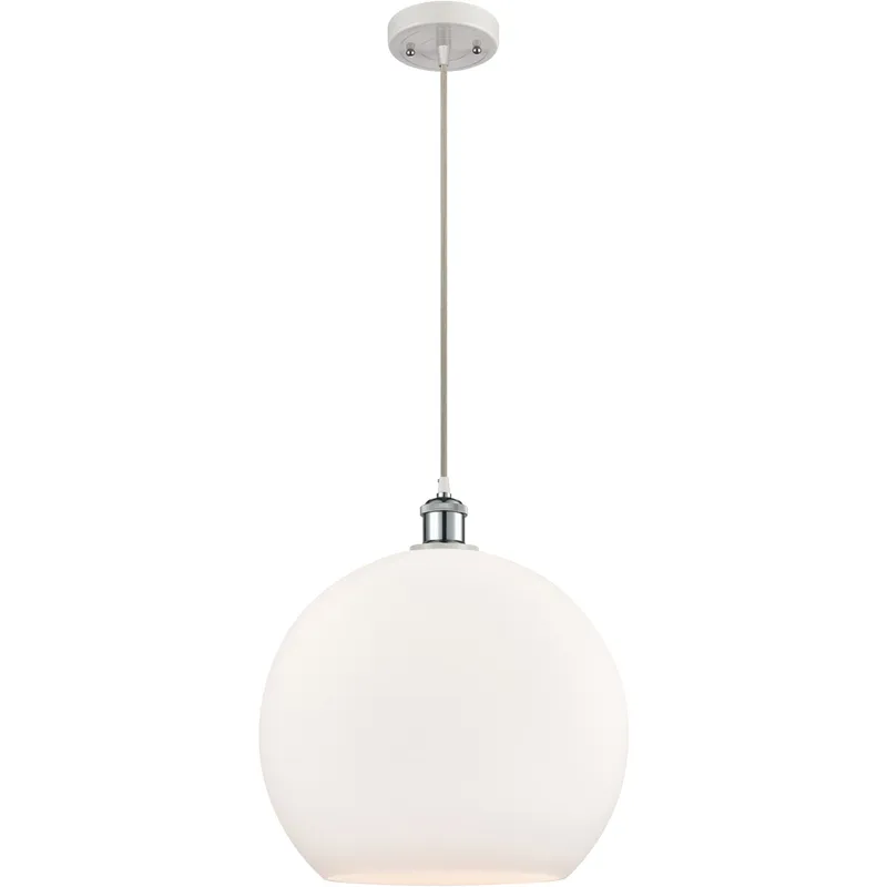 Ballston Athens LED 13.75 inch White and Polished Chrome Pendant Ceiling Light in Matte White Glass, Silver