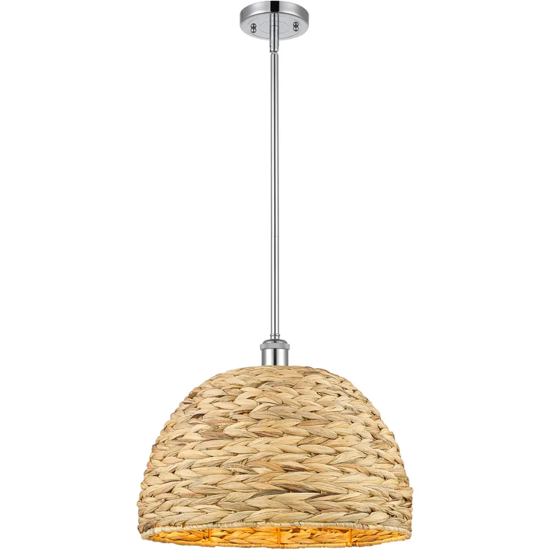 Woven Rattan 1 Light 15.75 inch Polished Chrome Pendant Ceiling Light