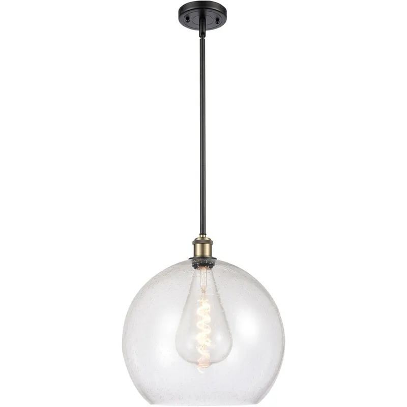 Ballston Athens 1 Light 13.75 inch Black Antique Brass Pendant Ceiling Light in Seedy Glass
