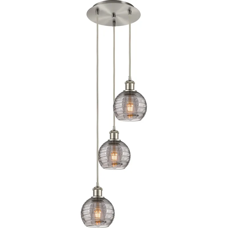 Ballston Athens Deco Swirl 3 Light 12.38 inch Brushed Satin Nickel Cord Hung Multi Pendant Ceiling Light