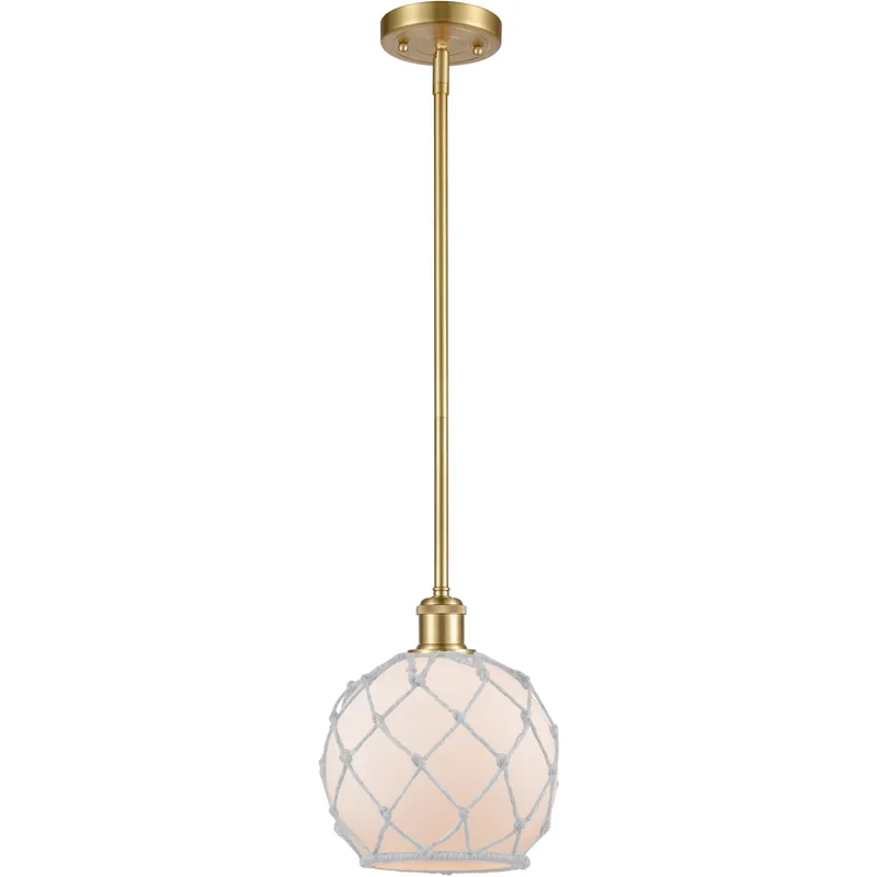 Ballston Farmhouse Rope LED 8 inch Satin Gold Pendant Ceiling Light in White Glass with White Rope, Ballston