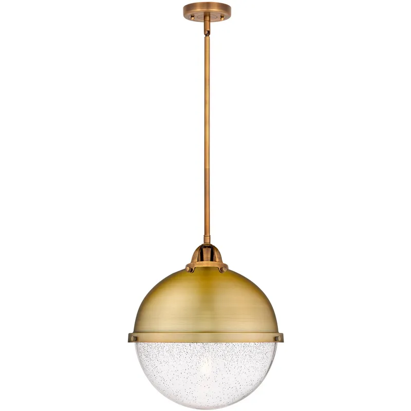 Nouveau 2 Hampden 1 Light 12.88 inch Brushed Brass Pendant Ceiling Light in Seedy Glass
