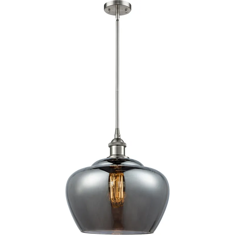 Ballston Large Fenton 1 Light 11 inch Brushed Satin Nickel Pendant Ceiling Light in Light Smoke Glass, Ballston