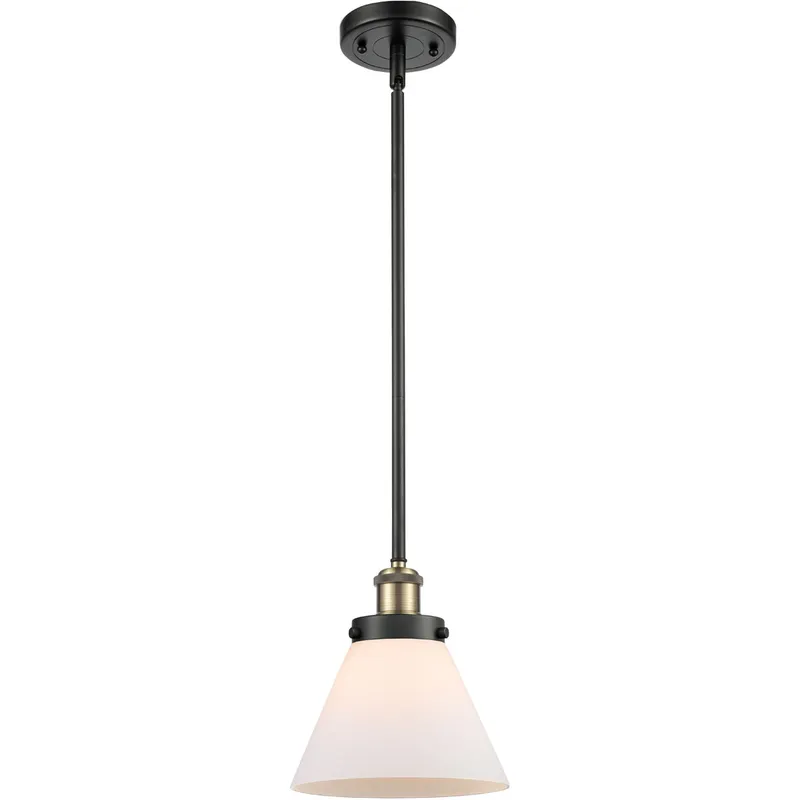 Ballston Large Cone LED 8 inch Black Antique Brass Pendant Ceiling Light in Matte White Glass