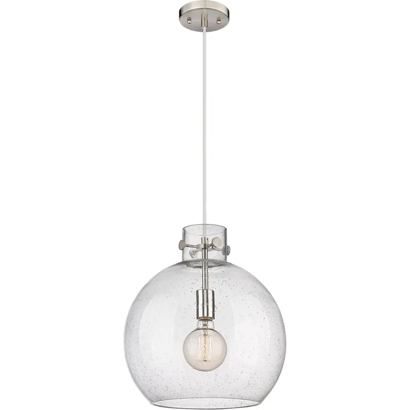 Newton Sphere Pendant Ceiling Light in Satin Nickel, Seedy Glass
