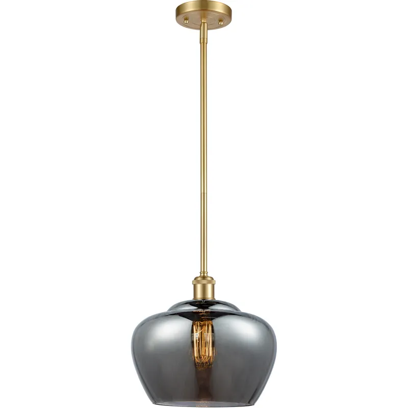 Ballston Large Fenton 1 Light 11 inch Satin Gold Pendant Ceiling Light in Light Smoke Glass, Ballston