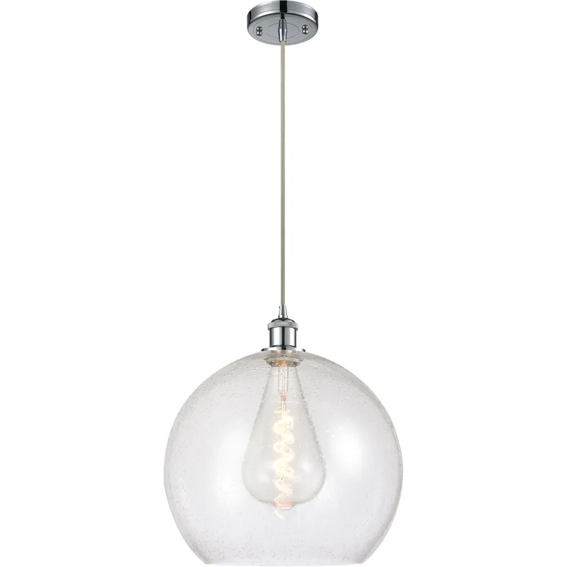 Ballston Athens LED 13.75 inch Polished Chrome Pendant Ceiling Light in Seedy Glass, Silver