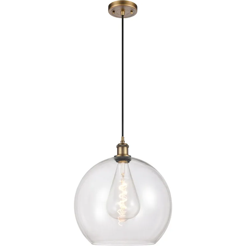 Ballston Athens LED 13.75 inch Brushed Brass Pendant Ceiling Light in Clear Glass, Black Textured