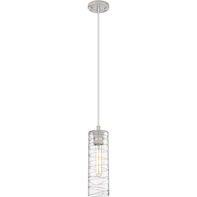 Downtown Urban Crown Point 1 Light 3.88 inch Satin Nickel Pendant Ceiling Light in Deco Swirl