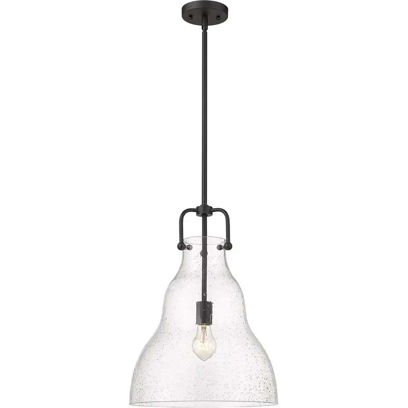Haverhill LED 14 inch Matte Black Pendant Ceiling Light in Seedy Glass