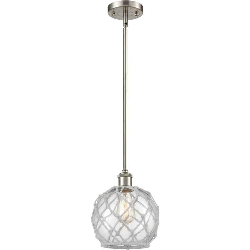 Ballston Farmhouse Rope LED 8 inch Brushed Satin Nickel Pendant Ceiling Light in Clear Glass with White Rope, Ballston