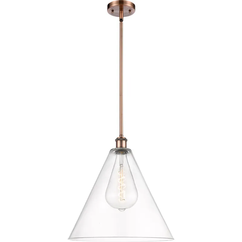 Ballston Cone LED 16 inch Antique Copper Pendant Ceiling Light in Clear Glass