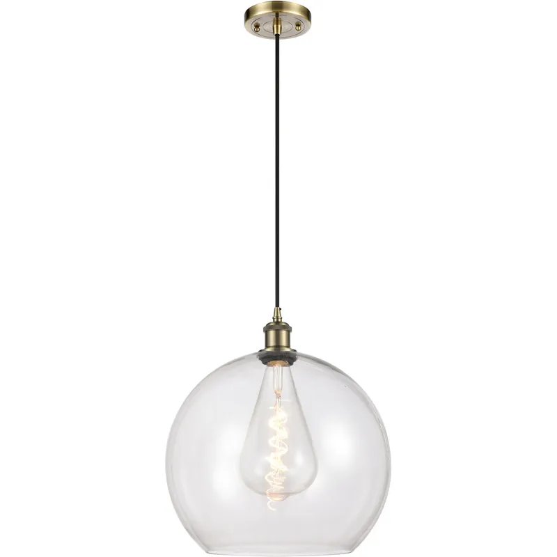 Ballston Athens LED 13.75 inch Antique Brass Pendant Ceiling Light in Clear Glass, Black Textured