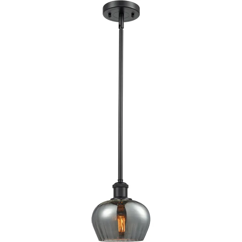 Ballston Fenton LED 7 inch Matte Black Pendant Ceiling Light in Plated Smoke Glass, Ballston