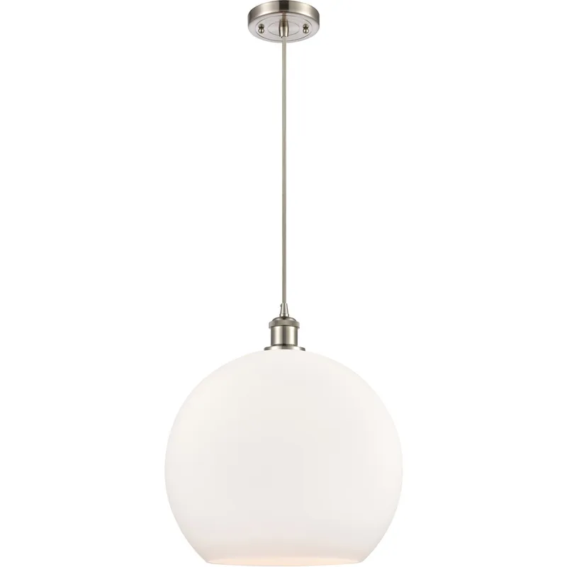 Ballston Athens LED 13.75 inch Brushed Satin Nickel Pendant Ceiling Light in Matte White Glass, Silver