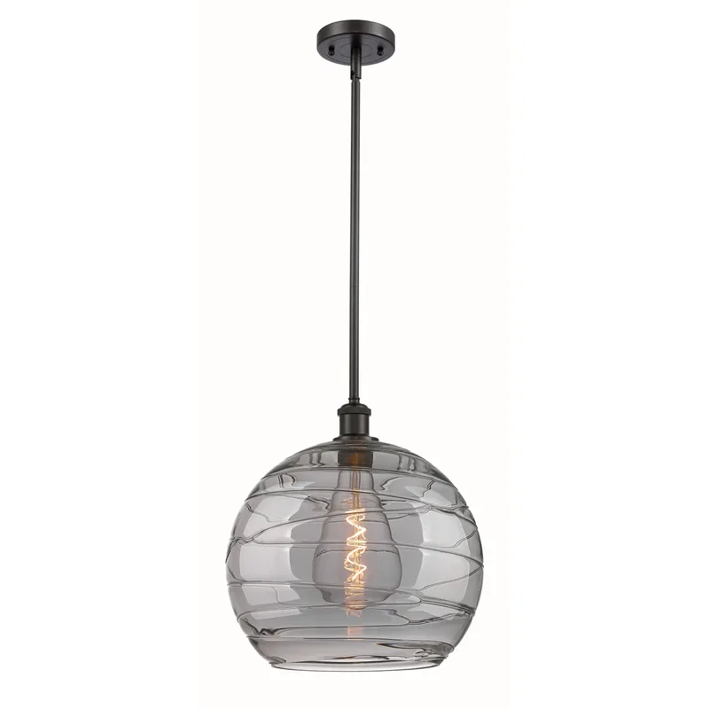 Ballston Athens Deco Swirl 1 Light 13.75 inch Oil Rubbed Bronze Stem Hung Pendant Ceiling Light