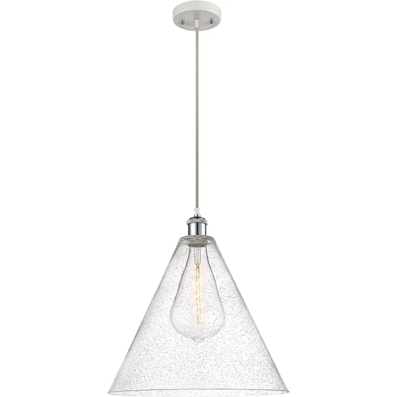 Ballston Cone LED 16 inch White and Polished Chrome Pendant Ceiling Light in Seedy Glass