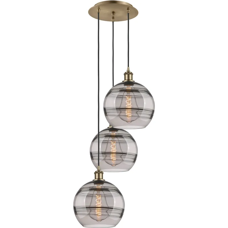 Ballston Rochester 3 Light 16.5 inch Antique Brass Cord Hung Multi Pendant Ceiling Light