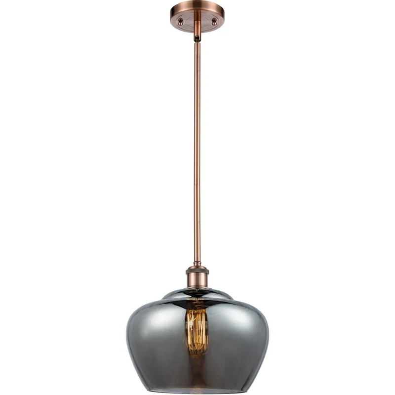 Ballston Large Fenton 1 Light 11 inch Antique Copper Pendant Ceiling Light in Light Smoke Glass, Ballston