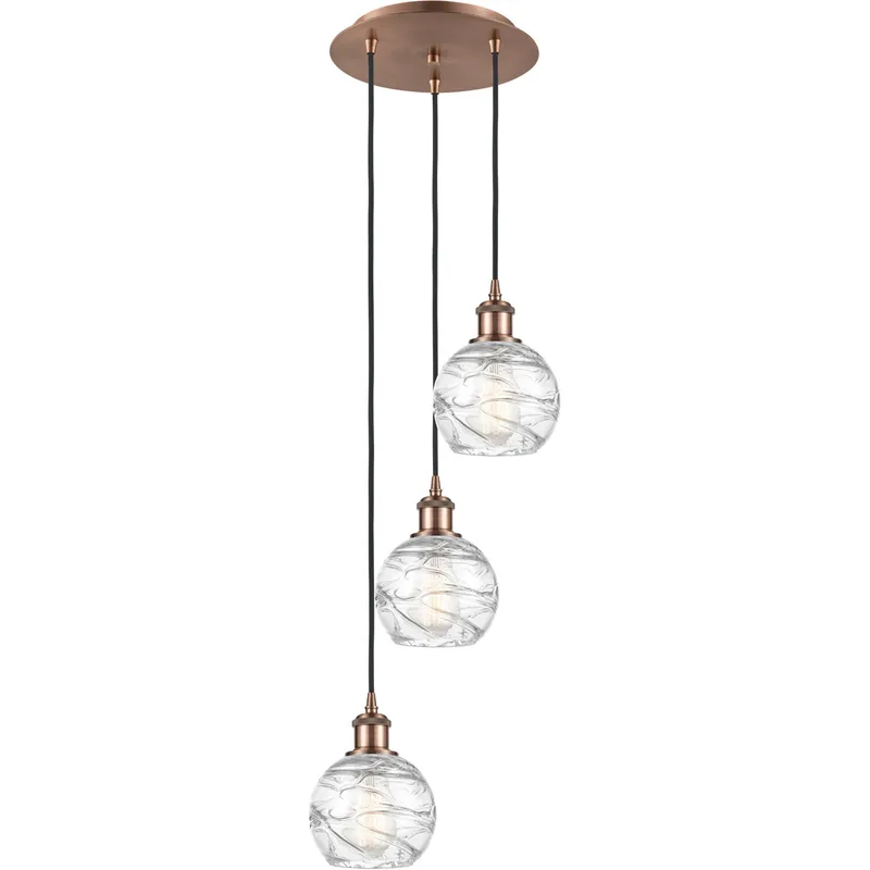 Ballston Athens Deco Swirl 3 Light 13 inch Antique Copper Multi-Pendant Ceiling Light