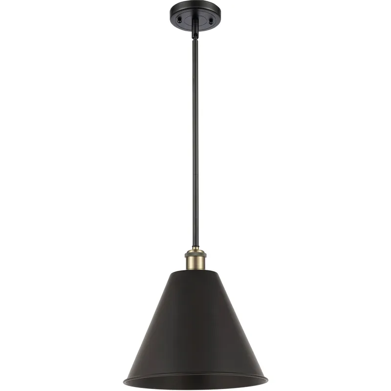 Ballston Cone 1 Light 12 inch Black Antique Brass Pendant Ceiling Light