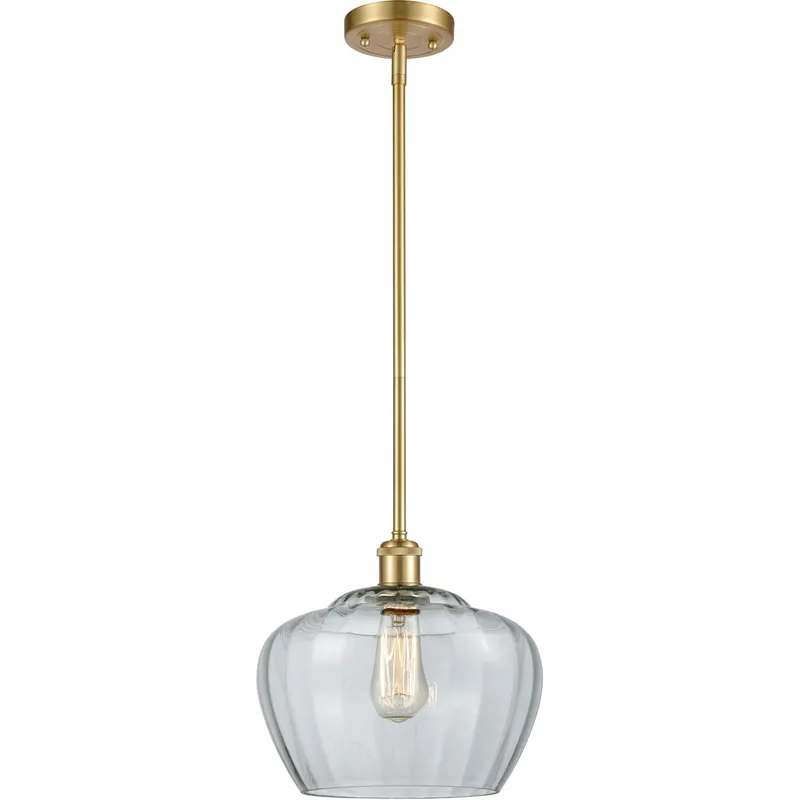 Ballston Large Fenton 1 Light 11 inch Satin Gold Pendant Ceiling Light in Clear Glass, Ballston