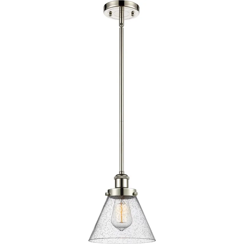 Ballston Large Cone LED 8 inch Polished Nickel Pendant Ceiling Light in Seedy Glass