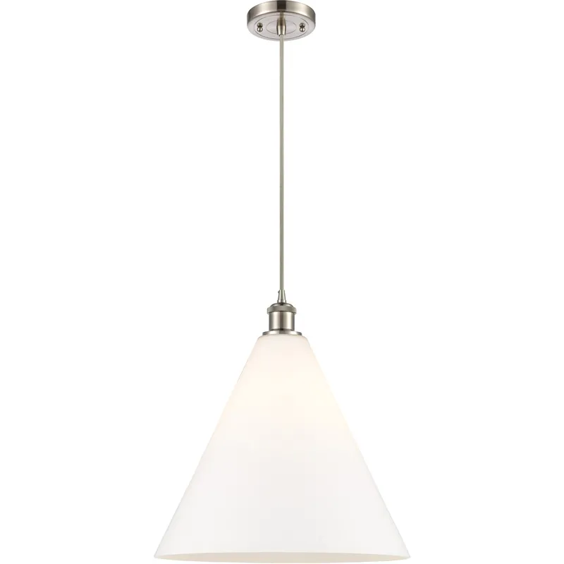 Ballston Cone 1 Light 16 inch Brushed Satin Nickel Pendant Ceiling Light in Matte White Glass
