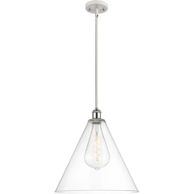 Ballston Cone LED 16 inch White and Polished Chrome Pendant Ceiling Light in Clear Glass