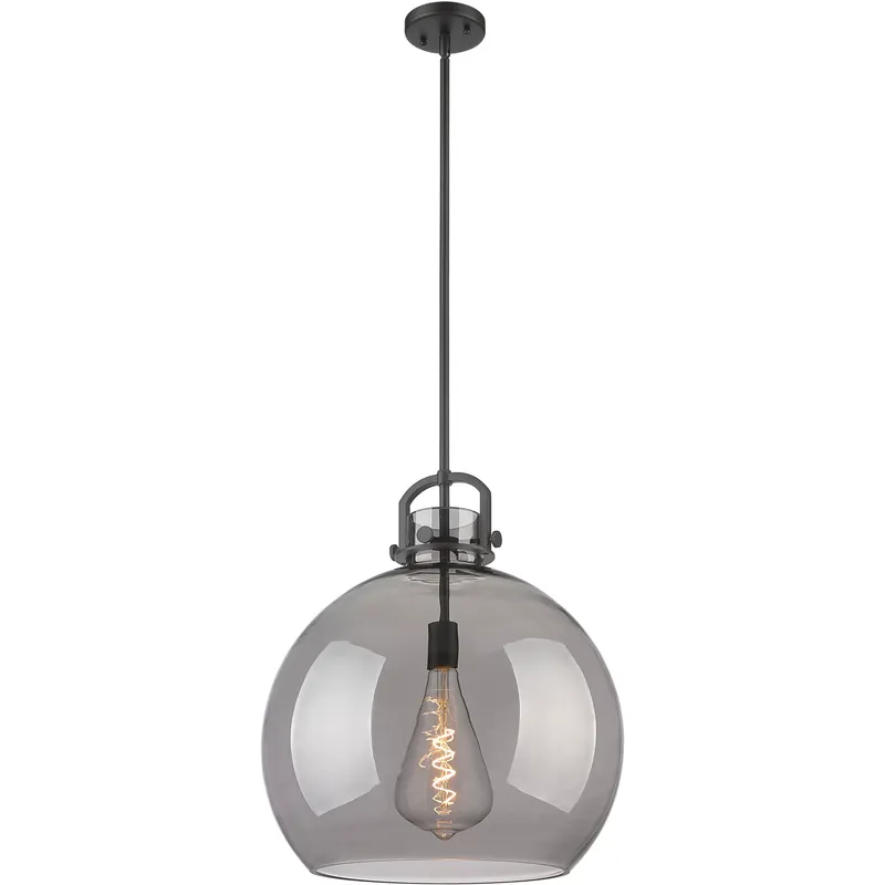 Newton Sphere 1 Light 18 inch Matte Black Pendant Ceiling Light in Light Smoke Glass