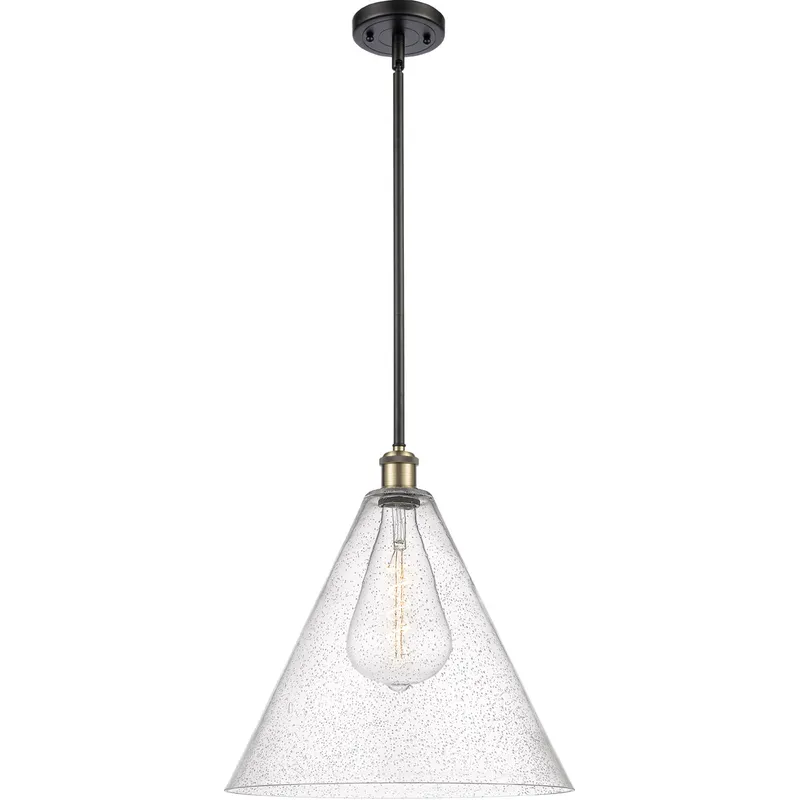Ballston Cone LED 16 inch Black Antique Brass Pendant Ceiling Light in Seedy Glass