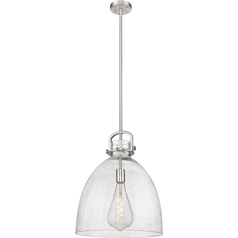 Newton Bell 1 Light 16 inch Satin Nickel Pendant Ceiling Light in Seedy Glass