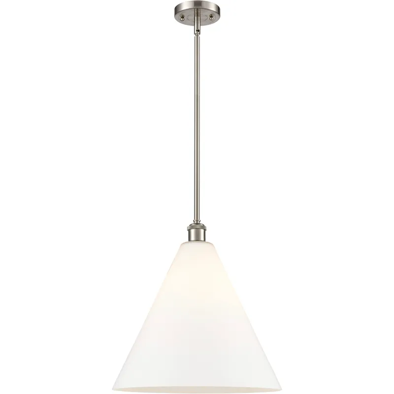 Ballston Cone LED 16 inch Brushed Satin Nickel Pendant Ceiling Light in Matte White Glass