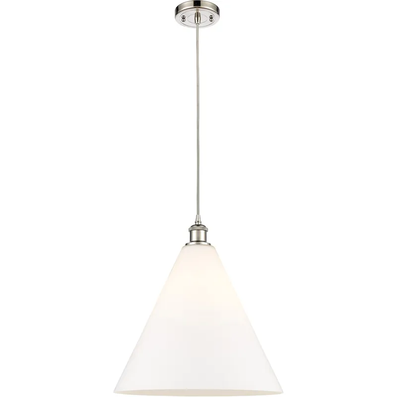Ballston Cone 1 Light 16 inch Polished Nickel Pendant Ceiling Light in Matte White Glass